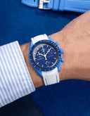 Premium Curved Rubber Strap - White and Blue Dots
