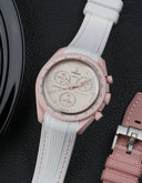 Premium Curved Rubber Strap - White and Pink Dots